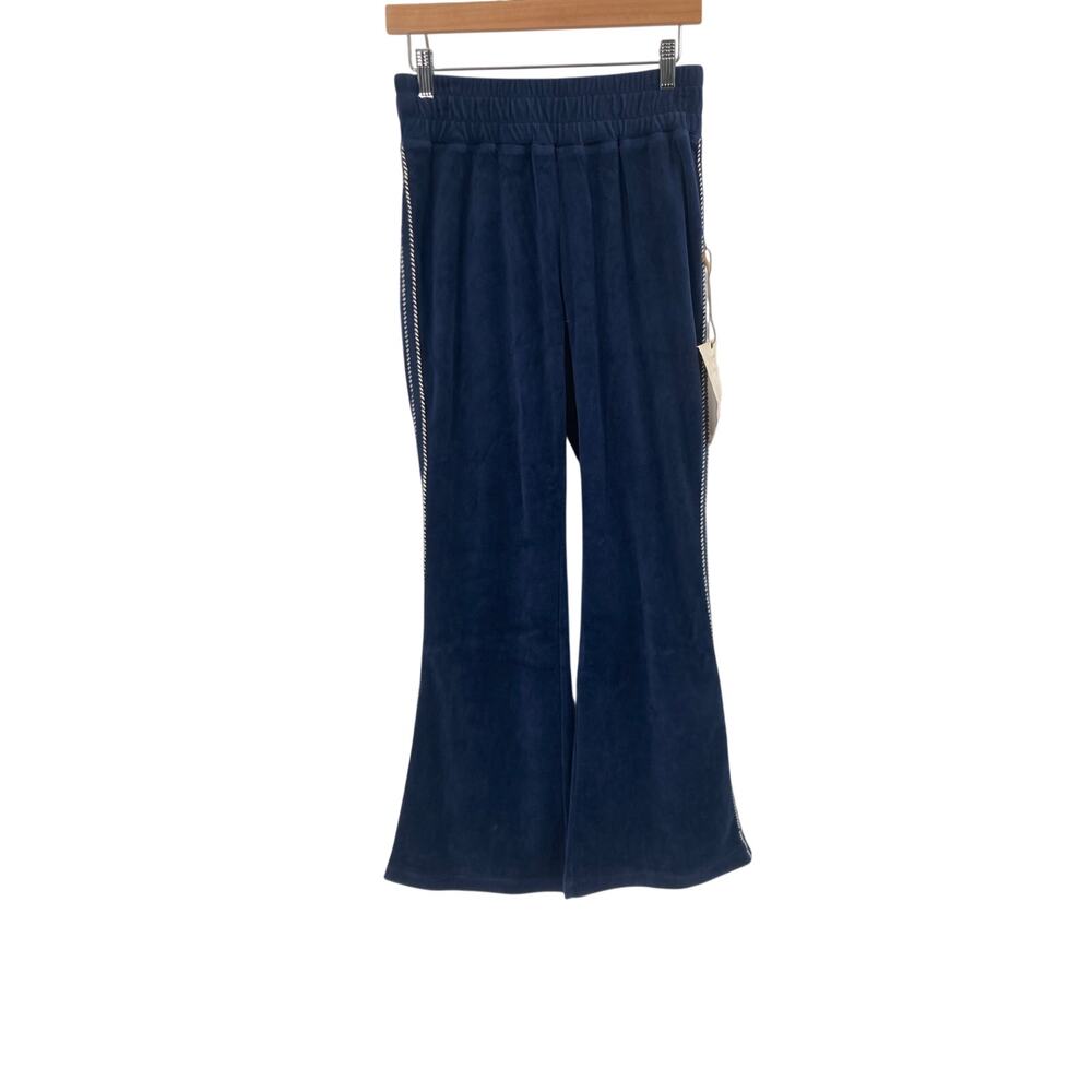 Maronie Blue Velvet Stitch Sides Flare Elastic Waist Pants Women’s Medium NEW